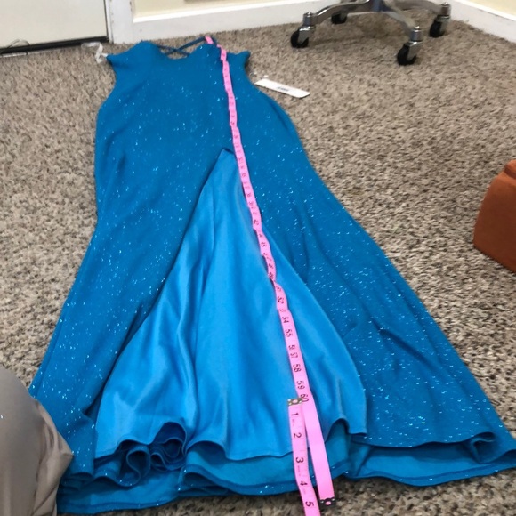NWT Jovani Marisa Formal Maxi Dress Size 2 Blue Glitter Cutout Gown - Picture 8 of 8